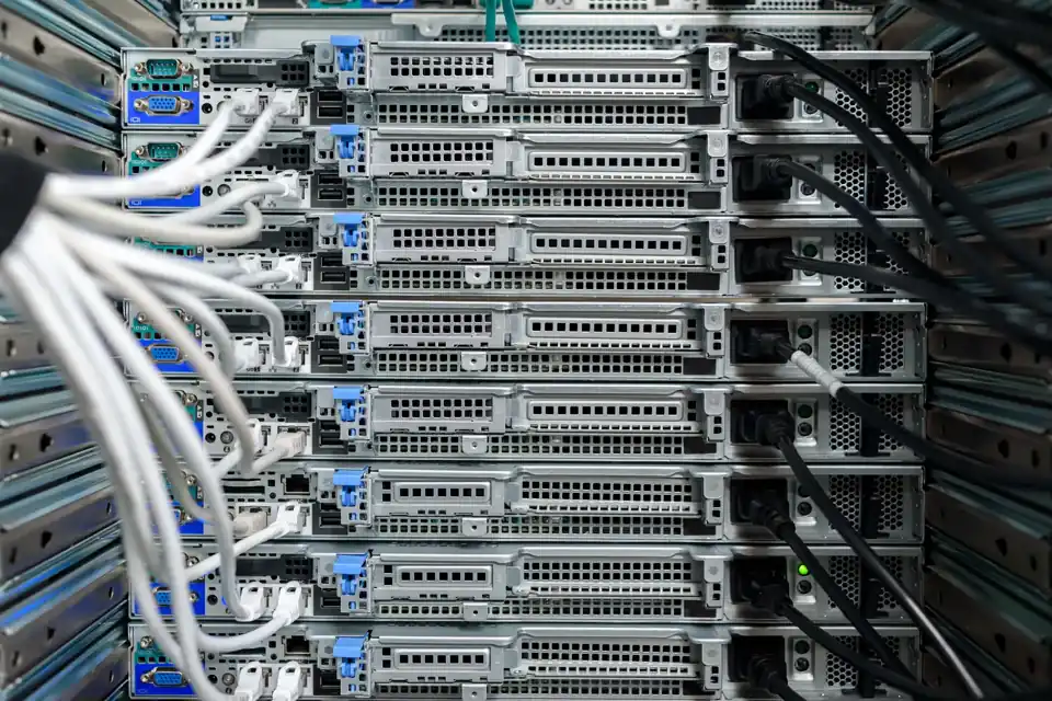 Netzwerkschrank mit Switches und Patchkabeln